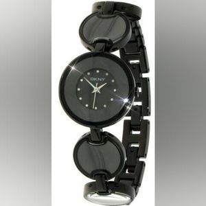 DKNY BLACK ROUND PEARL MOP MOTHER OF PEARL BRACELET WATCH